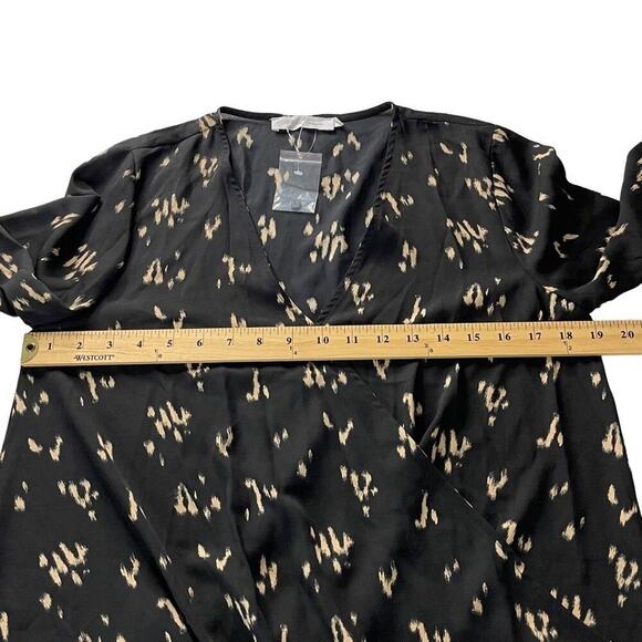 All in Favor Womens Print Faux Wrap Top Front Blouse Small Black Taupe‎ Smudge - Picture 4 of 11